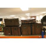 Two Large Vintage Canvas Covered and Wooden Bound Travelling Trunks together with another Small