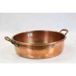 19th Century twin handled Copper Jam pan with makers marks to base, approx 38cm in diameter