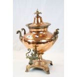 19th Century Copper Samovar with Silvered interior, Ceramic handles and Brass tap, marked inside the