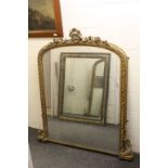 19th century Gilt & Gesso Framed Overmantle Mirror with Foliate Scroll Decoration, 148cms high x