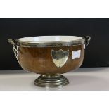 Vintage oak and silver plate bowl with inscription dated 1899