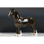 Beswick ceramic No.818 Shire Mare in "Brown" gloss colour with yellow ribbon, standing approx.21.6cm