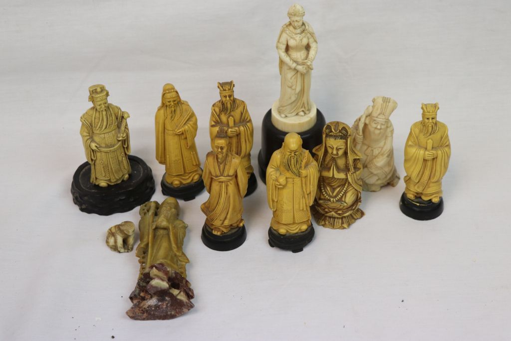 Collection of vintage Oriental & other figures in Resin, Soapstone & Ivory to include a Classical