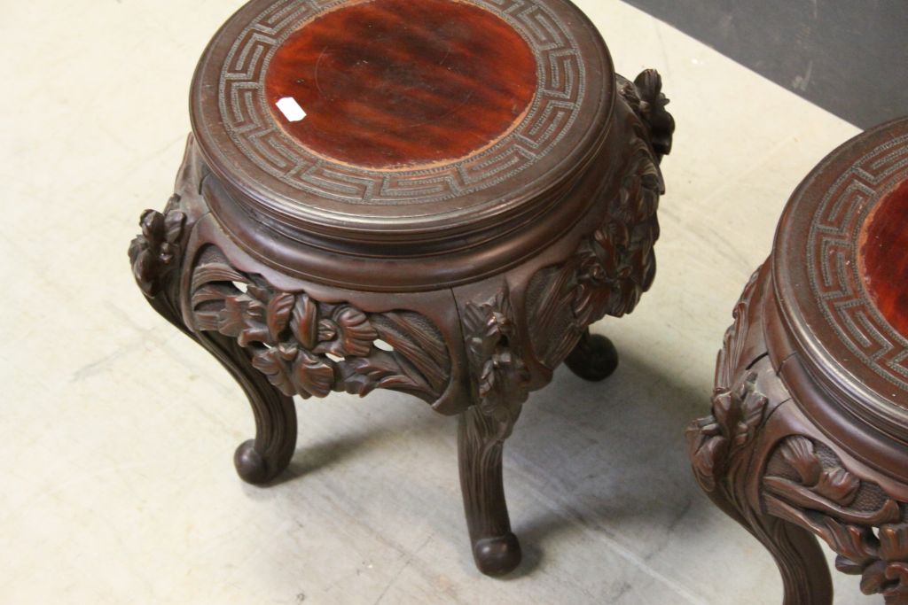 Pair of Chinese Carved Wooden Fish Bowl Stands, 37cms high - Image 3 of 4