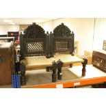 Pair of Tibetan Prayer Chairs with Heavily Carved Wooden Frames and Ropework Seats