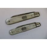 Sheffield 1921 and 1909 silver and mother of pearl fruit knives