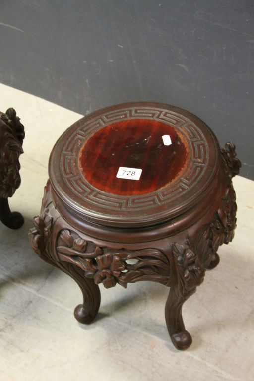 Pair of Chinese Carved Wooden Fish Bowl Stands, 37cms high - Image 2 of 4