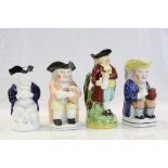 Four 19th Century Ceramic Toby jugs to include Staffordshire example of a Standing figure with