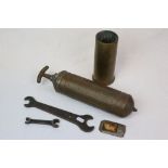 A Small Collection Of Militaria To Include A Brass Artillery Shell Case, A Military Issue Pyrene
