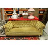 Victorian Green Upholstered Button Back Chesterfield Sofa, 200cms long x 82cms wide x 70cms high