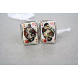 Pair of silver and enamel playing card cufflinks