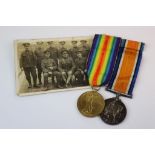 A World War One / WW1 British Full Size Medal Pair Issued To : 97459 PTE LEWIS JARVIS Of The Royal