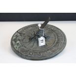 Antique bronze sundial decorated with coat of arms signed and dated to underside 1754