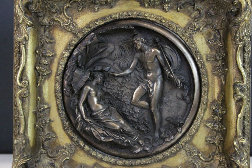 Ornate Gilt framed bronze effect circular Plaque with 19th Century Classical scene, frame approx - Image 2 of 5