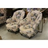 Matched Pair of Victorian Tub Armchairs on Turned Legs (2)