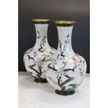 Large pair of Cloisonné vases with floral and bird decoration