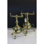 Pair of late 19th century brass andirons in the style of Christopher Dresser