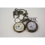 Two early 20th Century German Hallmarked Silver Pocket watches with chains, both Top wind with