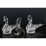 Art Deco design glass scent bottle and a pair of Edinburgh crystal swans