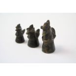 Three Bronze Graduating Chinese / Asian Opium Weights in the form of Roosters