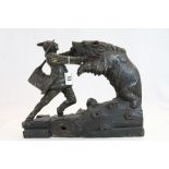 Large Black Forest Carved Model of a Bear fighting a Hunter Man, 37cms long