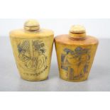 Two bone snuff bottles with erotic scene