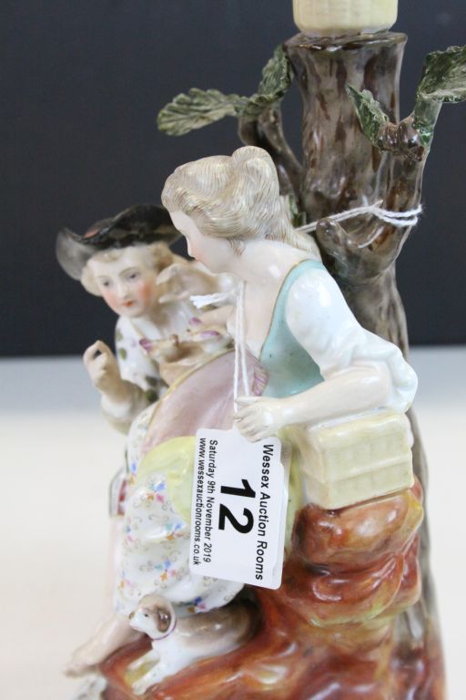 19th Century Dresden style candlestick with figurative decoration, blue mark to base - Image 6 of 8