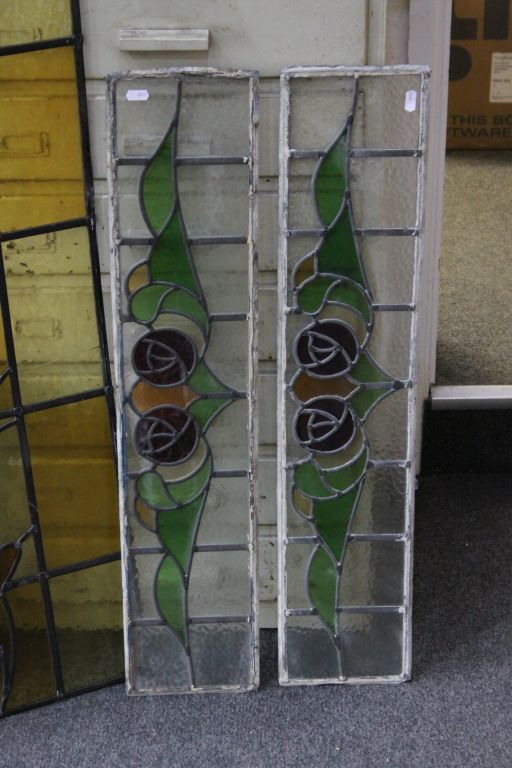 Three Leaded Stained Glass Panels with Floral Motifs, one x 105cms x 59cms and two x 84cms x 18cms - Image 3 of 3