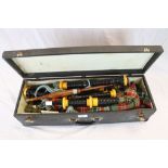 A cased set of vintage bagpipes.