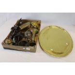 A group of metalware to include James Dixon and sons hip flask, silver handled paper knife (a/f),