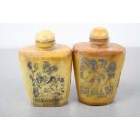 Two bone snuff bottles with erotic scene