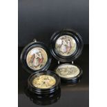 Four framed Prattware lids to include a pair, Shakespeare's house and two similar depicting lovers