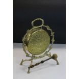 Brass Table Gong of Naturalistic Form with Striker, 32cms high