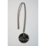 Jorgen Jensen Danish Retro Pewter Circular Pendant with Chain