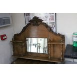 Victorian Walnut Overmantle Mirror with Carved Foliate Scrolls, 104cms long x 78cms high