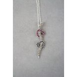 18ct w/g double heart pendant necklace set with rubies and sapphires