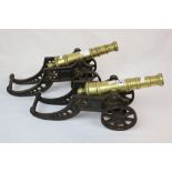 A Pair Of Vintage Wrought Iron And Brass Decorative Fireside Artillery Canon's, Measure Approx 18"