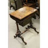 Victorian Walnut Sewing Table, the hinged lid revealing a fitted interior, 53cms wide x 72cms high