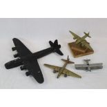 A Collection Of Four Model Aircraft To Include Two Brass Trench Art Type And A Wooden Aircraft