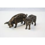 Bronze pair of pigs, boar and sow