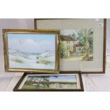 Two framed oil paintings and a framed watercolour