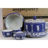 Collection of 19th Century Wedgewood blue & white Jasperware ceramics to include a covered Cheese