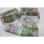 Small collection of vintage World Banknotes to include South American, French & WW1 German examples