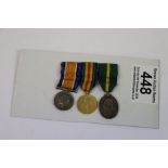 A World War One / WW1 Miniature Medal Trio To Include The British War Medal, The Victory Medal And