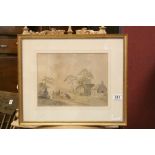 Anthony Davis 19th Century watercolour figures with cattle in a rural setting unsigned Sandford