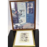 Humorous framed coloured print titled La Premiere, signed in pencil to mount Mark Huskinson 93 and a