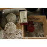 Two boxes of vintage Cut Glass to include Decanters, Fruit Bowls, Drinking Glasses & water Jugs etc