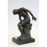 B.C Zheng signed bronze of nude in classical pose raised on marble plinth