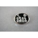 Unusual silver and onyx brooch depicting four cats