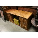 Pine Twin Pedestal Desk with Eight Drawers, 140cms long x 71cms high